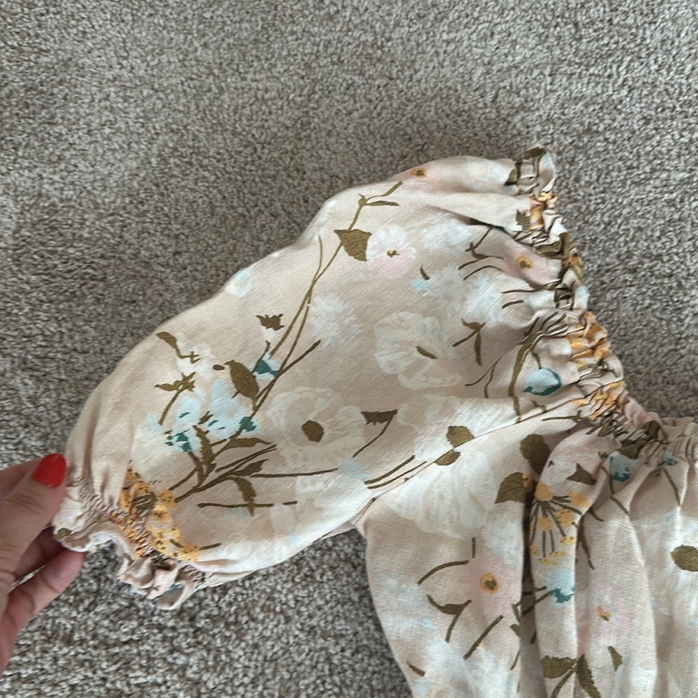 SPARTINA Audrey Linen Romper Babbie's Store Poppies Floral Puff Sleeve Romper Sm - Picture 9 of 10